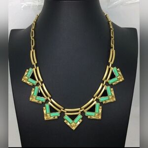 Stella & Dot Zia Black Green Turquoise Enamel Statement Necklace 18"